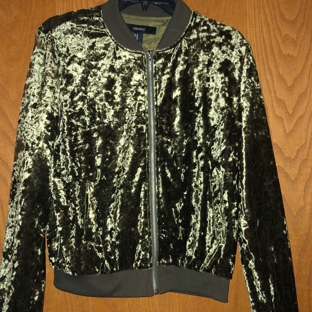 Olive green crushed velvet jacket